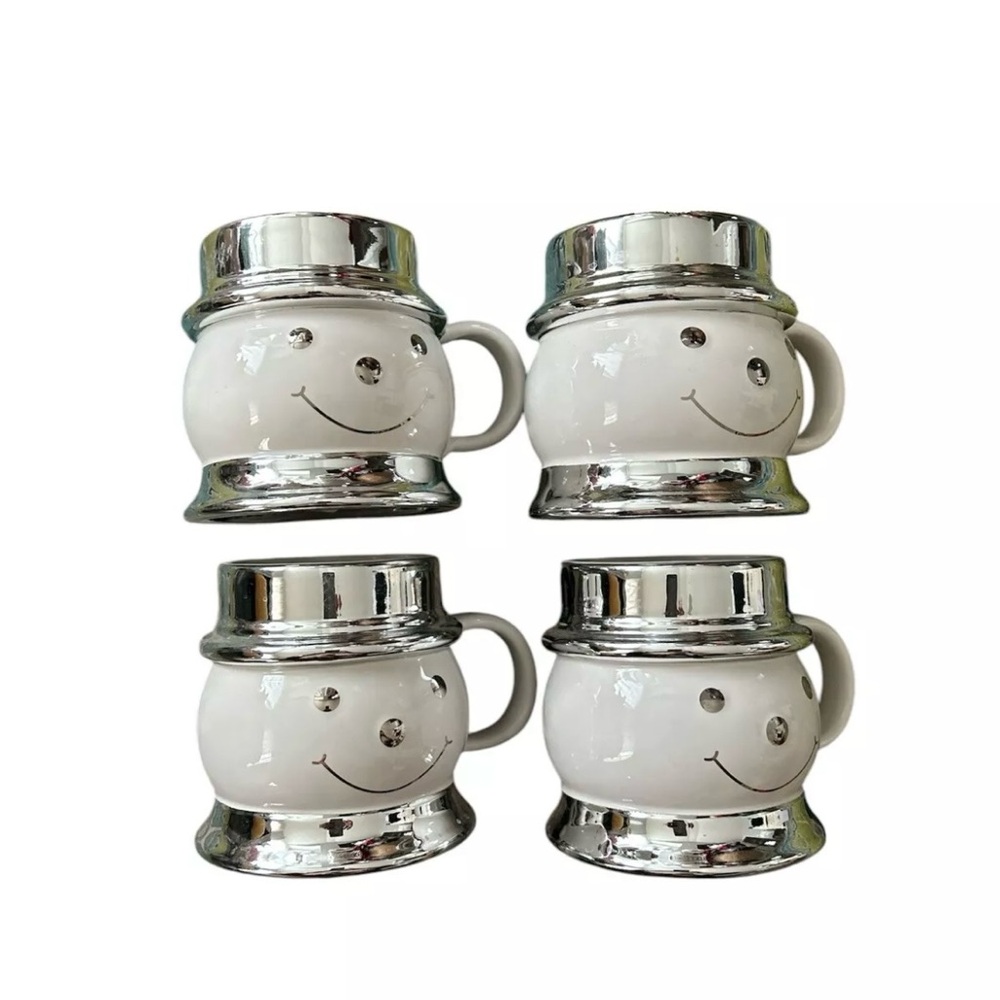 Slatkin & Co. Silver and White Snowman Holiday Mugs Set of 4